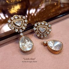 Lock Key Moissanite Polki Stud Drops Uncut Diamond Earrings Indian Gold, Open Setting Polki Earrings, Pearl Drop Earrings Gold Indian, Kundan Polki Earrings, Moissanite Earrings Studs, Kishandas And Co Jewellery, Polki Earrings Studs, Uncut Earrings, Detachable Jewellery