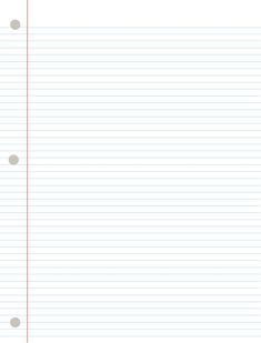 lined paper with red lines and circles on the bottom, in front of a white background