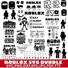 various black and white stickers with the words roblax svg bundle on them