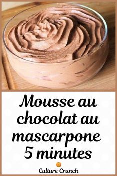 a chocolate dessert in a bowl with the words la cremee au cacoa au mascarpone