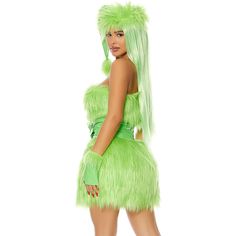 a woman in a lime green costume