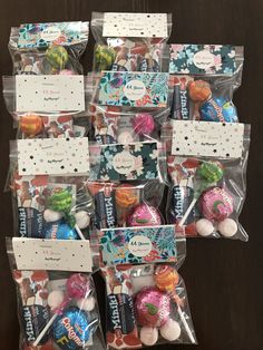 there are many different candies in plastic bags