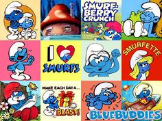 the smurf berry crunch logo is shown in many different colors and sizes, including blue