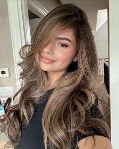 Long Hair With Brown Highlights, Highlights Front Pieces, Brown Foliage Hair, Tan With Brown Hair, Brownish Hair With Blonde Highlights, Partial Balayage Before And After, Light Brown On Dark Brown Hair, Balayage Mocha Brown