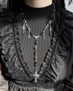 please do not remake my designs. Goth Diy, Goth Jewellery, Red And Black Outfits, Purple Moon, Beaded Necklace Patterns