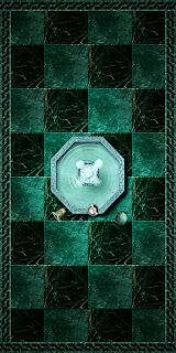 a green and black checkered background with a white object in the center, surrounded by other items