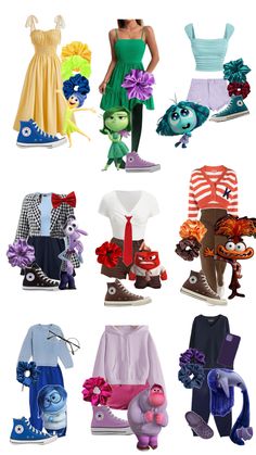 there are many different types of clothing and shoes in this photo, including one for children