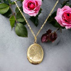 10k Gold Locket, vintage Oval Gold Locket, Engraved Locket Lovely 10k gold locket 1" x 3/4" with 18" gold filled chain. Secure closure. Locket has slight dings on back. Antique Gold Locket Necklace Stamped 14k, Vintage Gold Locket Necklace With Oval Link, Vintage Gold Oval Link Locket Necklace, Elegant Oval Pendant Locket Necklace From Vintage Collection, Elegant Oval Pendant Locket Necklace For Vintage Collection, Gold Oval Link Locket Necklace For Formal Occasions, Oval Victorian Locket Necklace With Vintage Charm, Victorian Oval Locket Necklace With Vintage Charm, Ornate Oval Locket Necklace From Vintage Collection