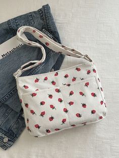 White Cute,Preppy Collar  Fabric Fruit&Vegetable Square Bag Embellished   Women Bags Stylish School Bags, Fancy Bags, Canvas Handbags, Fabric Bags, Mua Sắm, Tote Bag Leather, Girl Backpacks