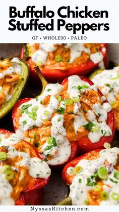 stuffed bell peppers with chicken and ranch dressing on top