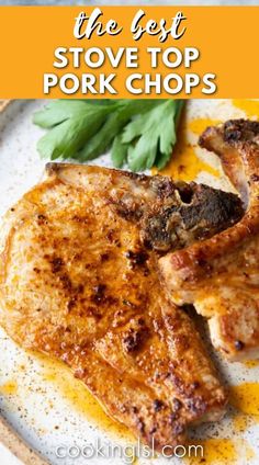 the best stove top pork chops on a plate