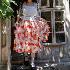 Z-280-09 Orange Ruffled Skirt For Summer, Orange Ruffled Skirt For Spring, Orange Ruffled Flowy Skirt, Summer Orange Ruffled Skirt, Spring Orange Ruffled Skirt, Dance Pants Hip Hop, Dance Pants, Skirt Fabric, Solid Color Shirt