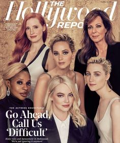 the cover of hollywood reporter magazine, with four women in black and white outfits on it