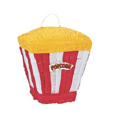 a paper basket with the word popcorn on it