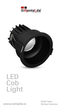 the led cob light is shown in this brochure, with its black housing and