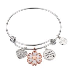 Show everyone just how much your little girl means to you with this gorgeous mother-of-pearl heart flower daughter bangle bracelet.Click on this JEWELRY & WATCHES GUIDE to learn about fit, styles, materials and more! Metal: stainless steel Additional details: mother-of-pearl stone, crystal inlay Length: 8 in. Plating: brass Packaging: boxed Finish: polished Size: 8.25". Color: Two Tone. Gender: female. Age Group: adult. Metal Bangle For Mother's Day, Metal Bangle Jewelry For Mother's Day, Mother's Day Metal Jewelry Gift For Mom, Mother's Day Gift Bangle Bracelet For Mom, Adjustable Hallmarked Bracelets For Mother's Day, Silver Flower Jewelry For Friendship, Inspirational Hypoallergenic Jewelry For Mother's Day, Mother's Day Gift Bangle Jewelry For Mom, Mother's Day Gift Bangle Jewelry