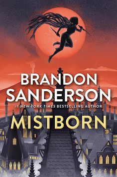 the cover for mistborn by brandon sandersonon, with an illustration of a woman flying