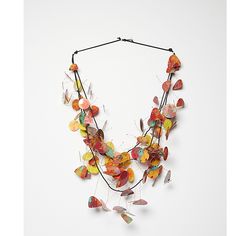 Autumn Leaves Kinetics Necklace by Takara Beatheagudell (Mixed-Media Necklace) Wire Jigs, Mixed Media Necklace, Laser Cut Paper, Creative Necklace, Plant Jewelry, Polymer Crafts, Artful Home, Paper Jewelry, Cut Paper