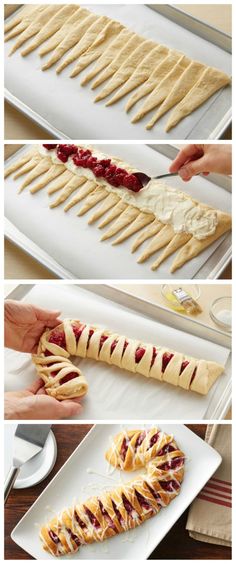 four pictures showing how to make an appetizer for desserts and pastries