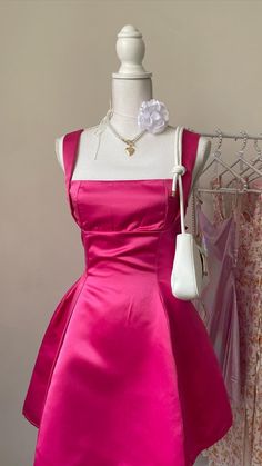 , Style: H5546 Closure: Zipper Details: Square Neck, Sleeveless, Satin, A-Line, Mini, Bow Fabric: Satin Neckline: Square Neck Silhouette: A-Line Pink Square Neck Satin Dress, Elegant Formal Dresses Short, Valentines Day Fits, Satin Dresses Short, Mini Homecoming Dress, Mimi Dress, Hot Pink Mini Dress, Bow Fabric, Mini Homecoming Dresses