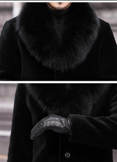 Fur Collar Black Trench – Onassis Krown Mens Fur Coat, Business Clothes, Black Peacoat, Black Overcoat, Trench Coat Dress, Mens Fur, Classic Aesthetic, Black Winter Coat, Black Faux Fur