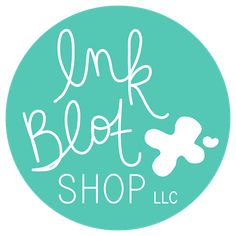 the ink blot shop logo is shown in white on a teal green background