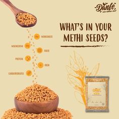 Danfe Methi Seeds Spices Social Media Post, Methi Seeds, Graphic Design Ads, Food Ads, Indian Snack Recipes, Indian Recipes