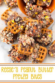 A bowl spilling out Reese's Peanut Butter Pretzel Bites. Pretzels Dipped, Peanut Butter Pretzel Bites, Peanut Butter Pretzel, Covered Pretzels, Reeses Peanut Butter Cups, Peanut Butter Cup, Reeses Peanut Butter, Melted Chocolate, Chocolate Covered Pretzels