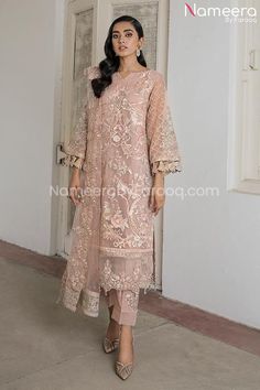 Pakistani Dress Organza Suits, Raw Silk Fabric, Pakistani Designer Suits, Pakistani Dress, Peach Color, Pakistani Outfits, Fabric Stores Online