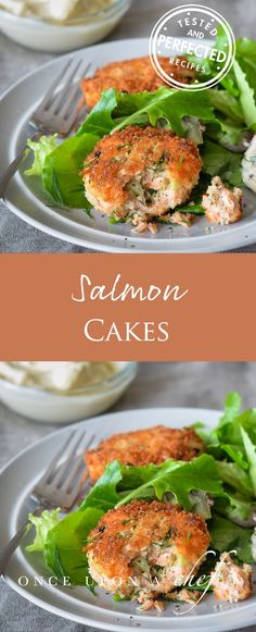 salmon cakes on a plate with lettuce