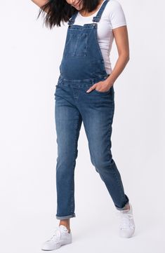 Sweeten your casual-cool vibe in these stretchy denim overalls designed in a perfect bump-cradling silhouette. Adjustable buckle straps; side button closures Four-pocket style 99% cotton, 1% elastane Machine wash, line dry Imported Maternity Overalls, Hairstyling Products, Rollerball Perfume, Pre Pregnancy, Fragrance Design, Denim Overalls, Nordstrom Store, Styling Tools, Bump