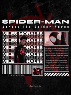 the spider - man movie poster is shown in black and red with barcodes