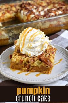 a slice of pumpkin crunch cake on a plate