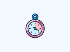 a pink and blue pocket watch on a white background with the word time in it's center