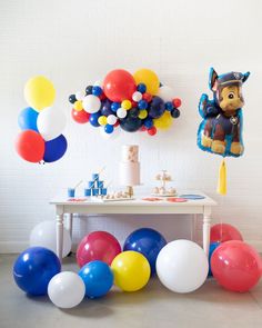 Lasts 1 to 2 days. See Longevity Notes. Some items are inflated with helium. Some items are inflated with air. This item is Ready-To-Party™. Handcrafted piece. May vary from picture. Features Bring the party to life with this fun and festive Paw Patrol themed birthday set. This includes a Chase Paw Patrol balloon and 3ft air filled balloon garland. With a balloon bouquet, add this to your sweets table for an amazing Paw Patrol themed birthday celebration. This set is Ready-To-Party™. Comes inflated and assembled. Simply unbag and enjoy. Details 3FT GARLAND Color Palette:Balloon - Dark Blue , Red, Yellow, White, Navy Dimensions: W - approx. 2.5ft L - approx. 3ft Material:Balloon - biodegradable latex FOIL BALLOON Color Palette: Balloon - Paw Patrol Skirt - Yellow Finishing: tied to ribbon a Paw Patrol Balloons, Party Rooms, Paw Patrol Birthday Theme, Bright Palette, Sweets Table, Balloon Chain, Blue Balloon, Chase Paw Patrol, Balloon Pop