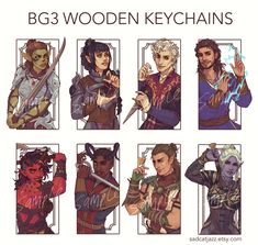 an image of some characters from the video game big 3 wooden keychains poster