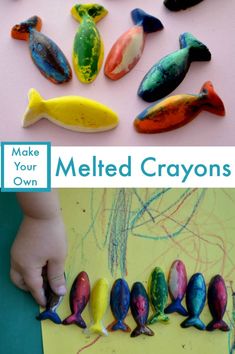 melted crayons are being used to make colorful fish crafts for kids and toddlers