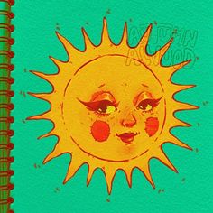 a drawing of a sun with the face of a woman's face painted on it