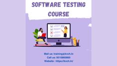 a poster with the words software testing course in front of it and two people sitting at a