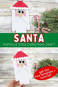 santa popsicle stick christmas craft with free printables and instructions to make it