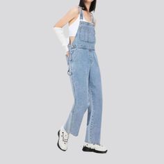 Introducing our 90s-inspired. straight free denim jumpsuit for ladies from the 2023 Autumn Collection a timeless classic with a modern touch!Why It's Destined to Be Your New FavoriteThis jumpsuit is designed to look truly timeless and graceful. It's stonewashed to perfection and features a loose fit for added comfort. With suspender-mode closure and a straight cut. this jumpsuit promises to keep you looking stylish and feeling confident.Distinctive Features: 90s Style: The 90s look never goes ou High Rise Jumpsuits And Rompers With Pockets, Trendy Medium Wash Straight Leg Jumpsuits And Rompers, Casual High Rise Denim Blue Jumpsuits And Rompers, Trendy High Rise Overalls In Medium Wash, Trendy High Rise Medium Wash Overalls, Trendy High Rise Cotton Overalls, Trendy High-rise Cotton Overalls, Trendy Medium Wash Wide Leg Jumpsuits And Rompers, Trendy Medium Wash Wide Leg Jumpsuits