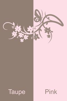 a pink and brown wallpaper with flowers on the left side, and an image of a