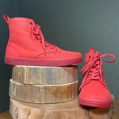 Nib Dr Martens Hackney Canvas Boots Size: 5 Color: Red ~Natural Faded Look. Not A Bright Red New In Box. Never Worn. No Tags Canvas Boots, Dr Martens Shoes, Martens Shoes, Dr. Martens, Lace Up Boots, Bright Red, Shoe Laces, Lace Up, Women Shoes