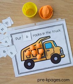 a construction themed printable worksheet for kids to practice counting and matching numbers