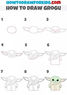 how to draw baby yoda from the child's star wars movie step by step instructions