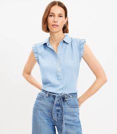 756034 Hip Style, Outfit Formulas, Chambray Top, Henley Top, Petite Tops, Wardrobe Basics, Sweater Sale, No Matter What, Jeans For Sale