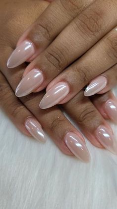 Sheer White Chrome Nails, Glazed Nails Black Women, Chrome Nails Clear, Pearly Chrome Nails, White Glazed Donut Nails, Pearlized Nails, White Crome Nails Almond, White Glazed Nails, Classic Almond Nails