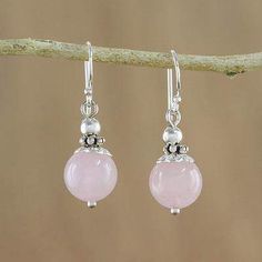 Candy Cloud Handcrafted Rose Quartz and Sterling Silver Dangle Earrings Spring Rose, Types Of Earrings, Rose Quartz Earrings, Womens Earrings Studs, Silver Dangle Earrings, Sterling Silver Dangle Earrings, Handcrafted Earrings, Quartz Earrings, Bijoux Diy