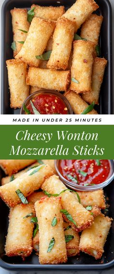 Image for Cheesy Wonton Mozzarella Sticks Best Mozzarella Sticks, Wonton Mozzarella Sticks, Wonton Appetizer Recipes, Mozza Sticks, Wonton Appetizers, Sick Food, Mozzarella Sticks Recipe, Fun Lunches, Movie Night At Home