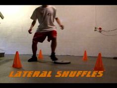 a man riding a skateboard through an orange coned area with the words aerial shuffles on it